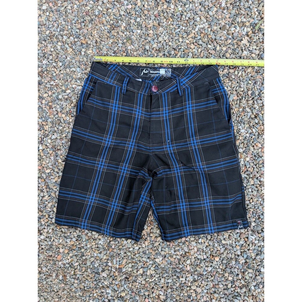 Rusty Shorts Plaid Black Blue Size 32 Polyester Viscose Blend Slash Pockets
